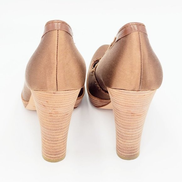 PEDRO GARCIA Pumps Bronze Satin Fringe Chunky Heels Size 38.5 - Picture 5 of 7